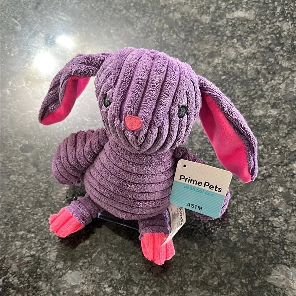 Prime Pets Dog Toy Adorable Plush Bunny Squeaky Purple & Pink NWT 11” x 8”